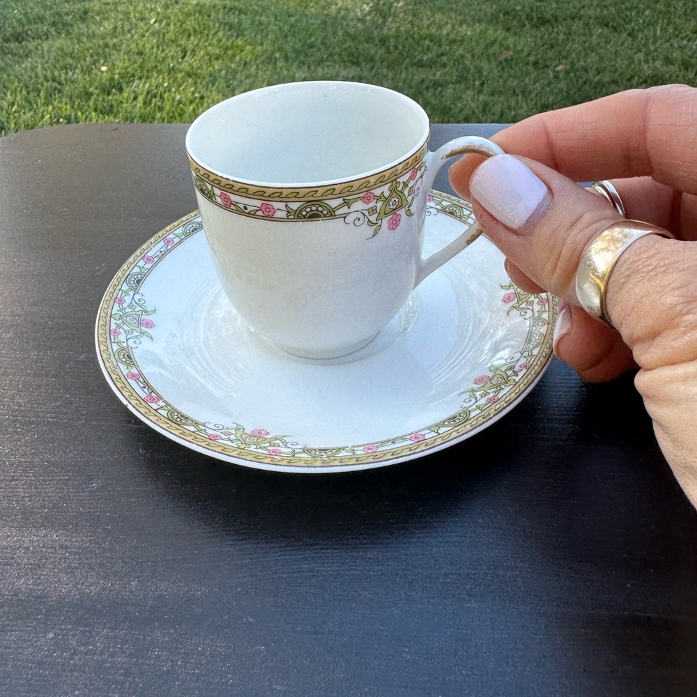 Mini White and Gold Porcelain Cup & Saucer for Elegant Dining
